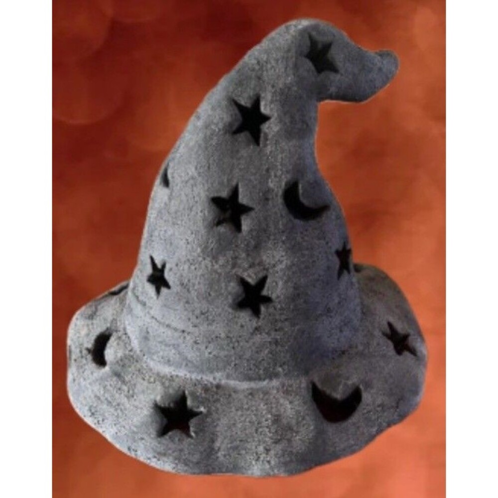 Pottery Barn Terracotta Ceramic Witch Hat Luminary Halloween BLACK Star Cutouts